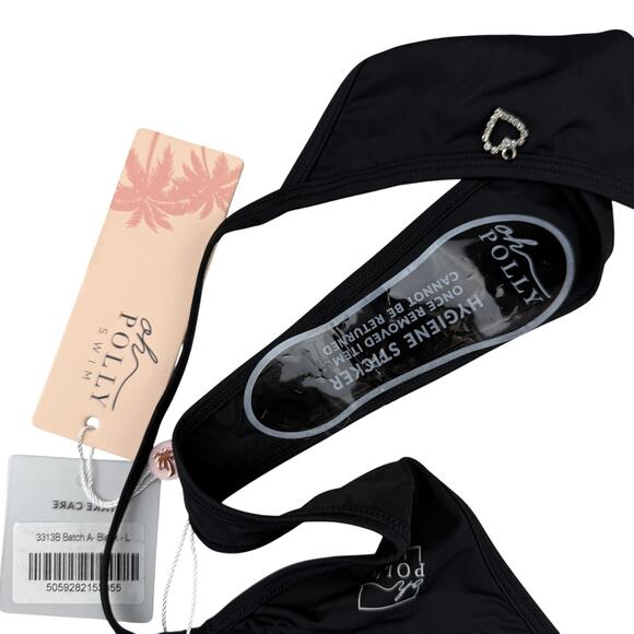 NWT OH POLLY Swim Bikini Bottom Black Heart Charm Sz Large - Picture 7 of 7
